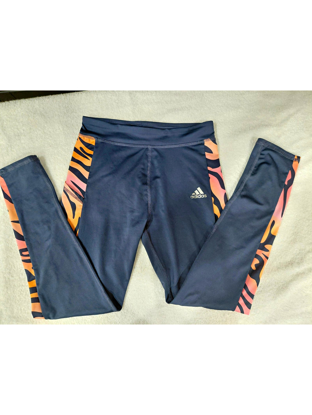 adidas Aeroready Womens Leggings Navy M Animal Print Side Stripe Gym
